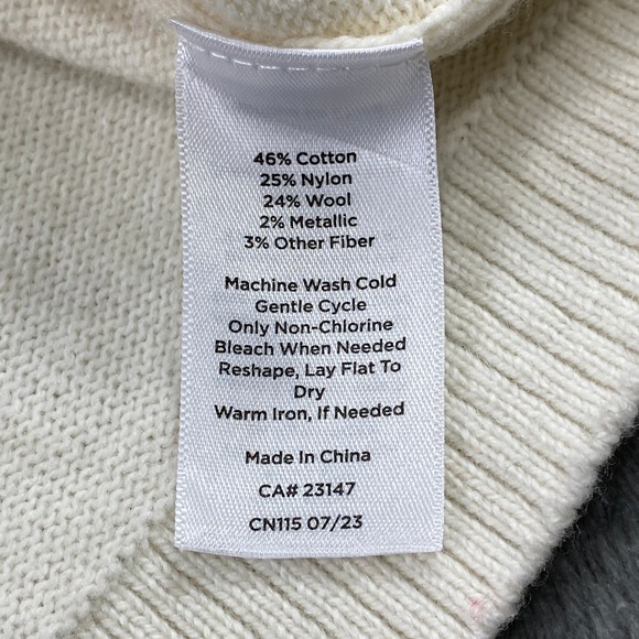 Talbots Wool Blend Sweater MP Petite Cream Gold Embellished CrewNeck Long Sleeve - Picture 4 of 13